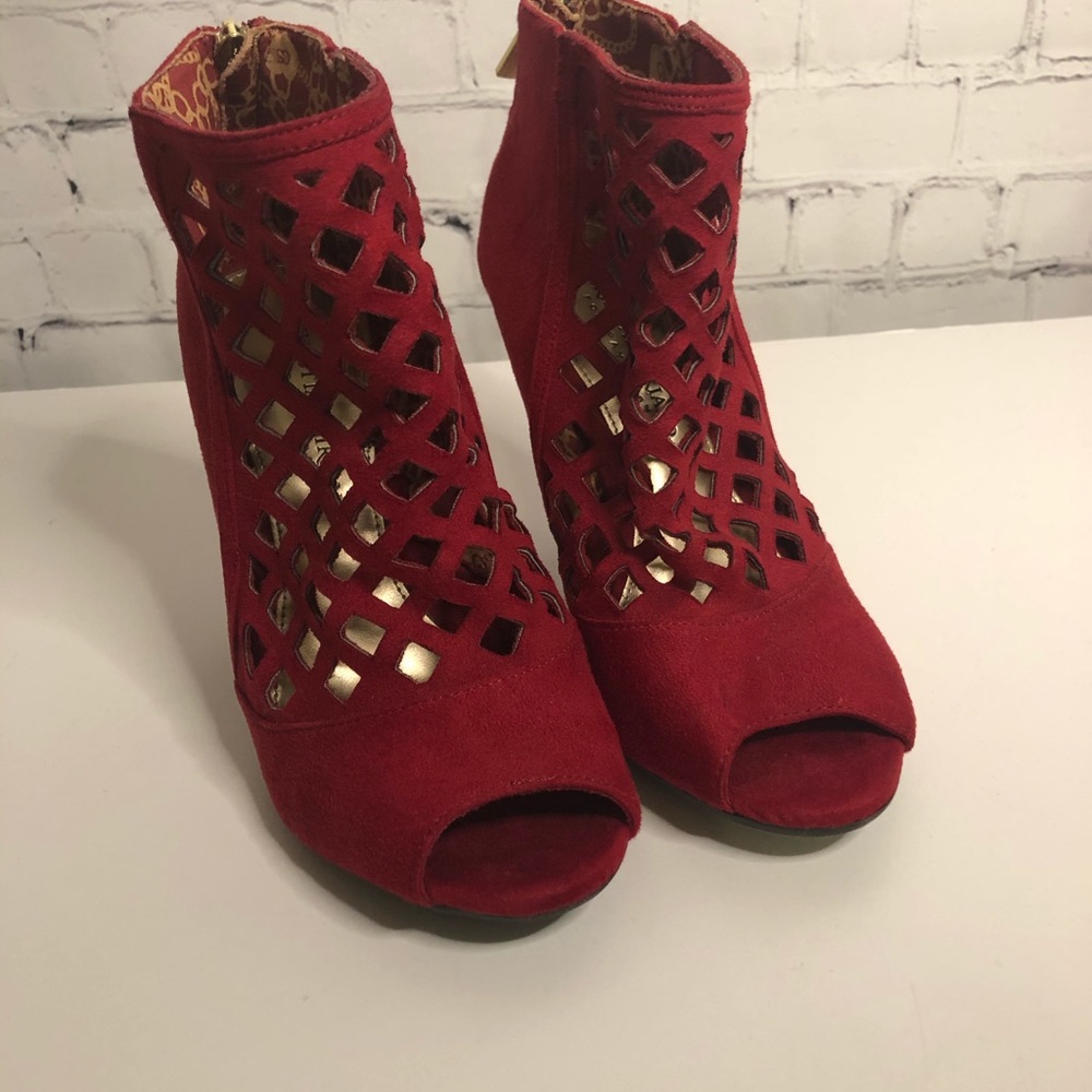 Christian Siriano red caged heels